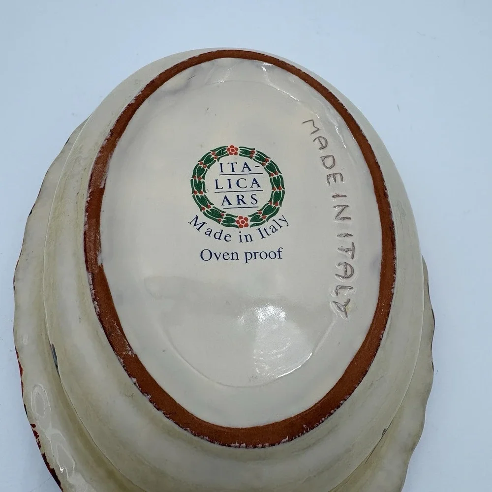 ITALICA ARS Hand Painted Pottery 8-1/2‎ x 6 Oval Oven Bowl, Italy